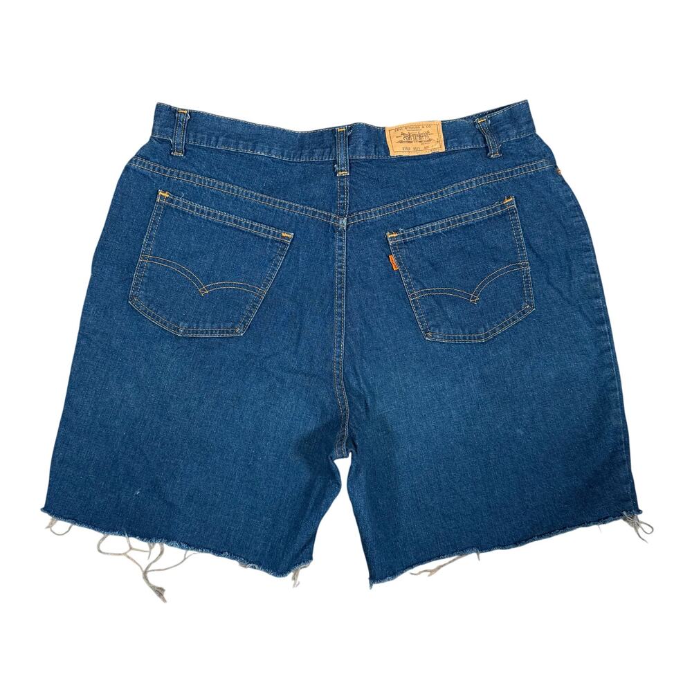 Vintage 80s Levi’s Orange Tab Distressed Cutoff Denim Shorts Dark Wash Size 36